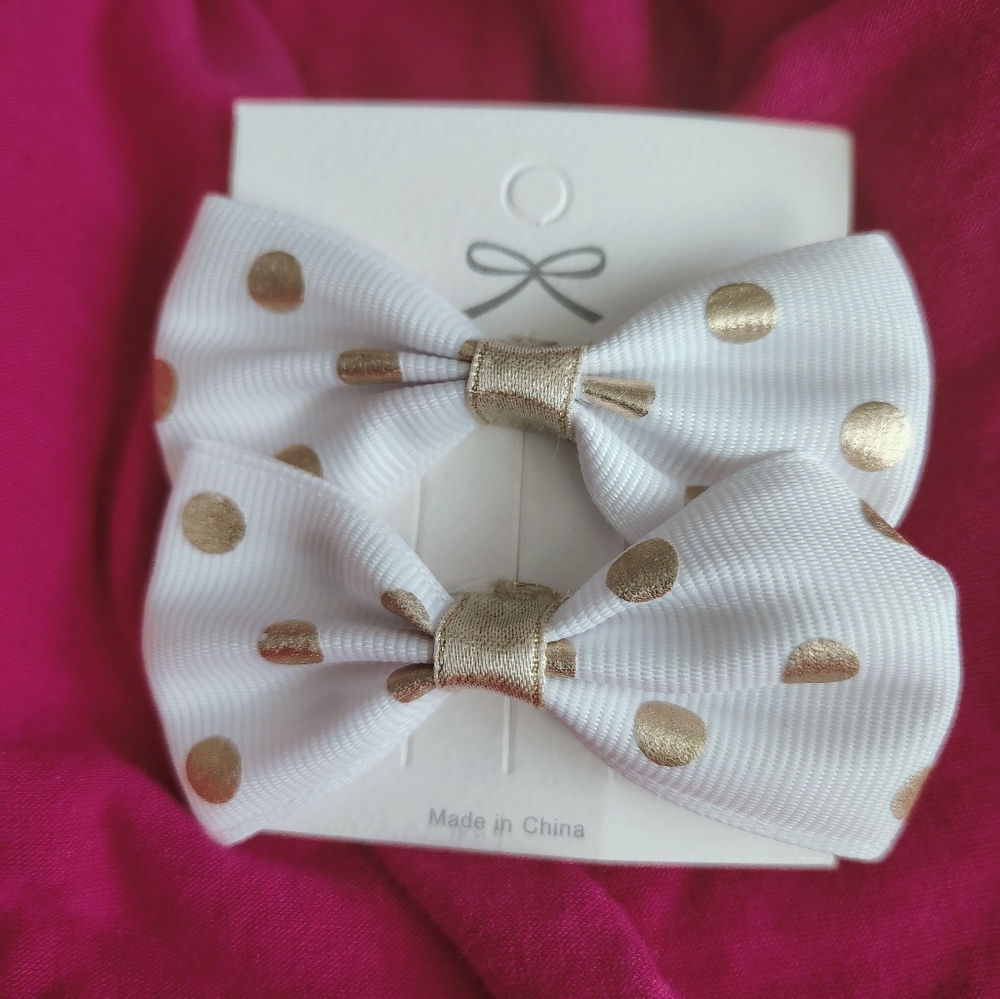 Gold Polka Dot Hair Bows for Kids